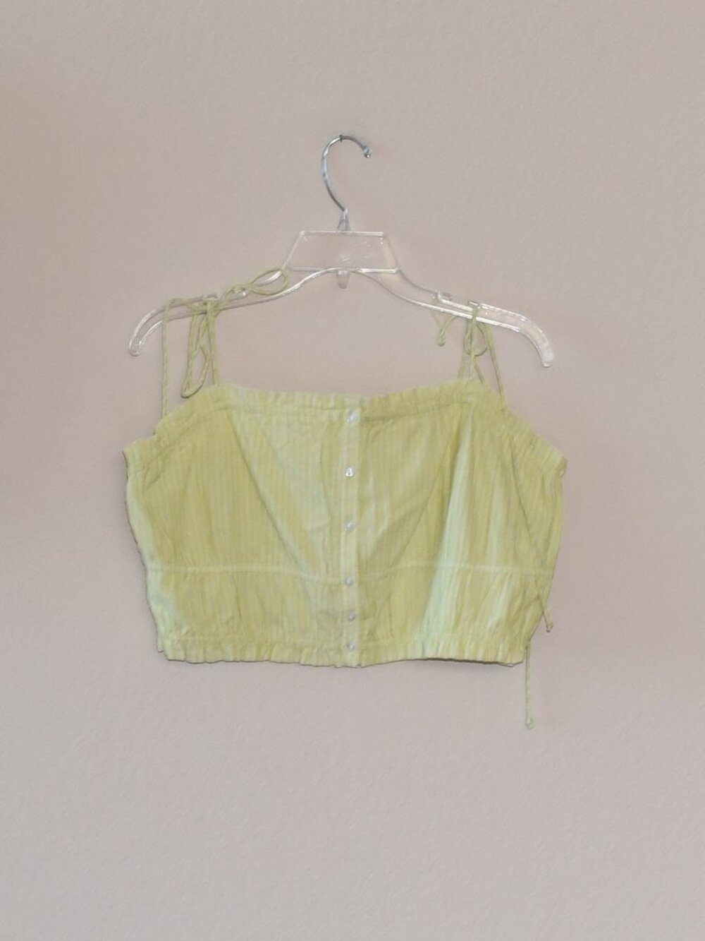 Cottagecore Aerie Women's Yellow Striped Tie Strap Button Front Crop Top Sz XL